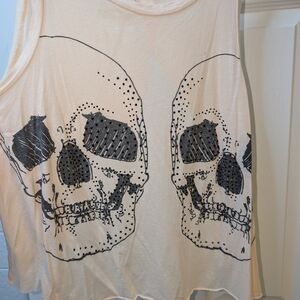 A'gaci Cream Skull Graphic Tank Top